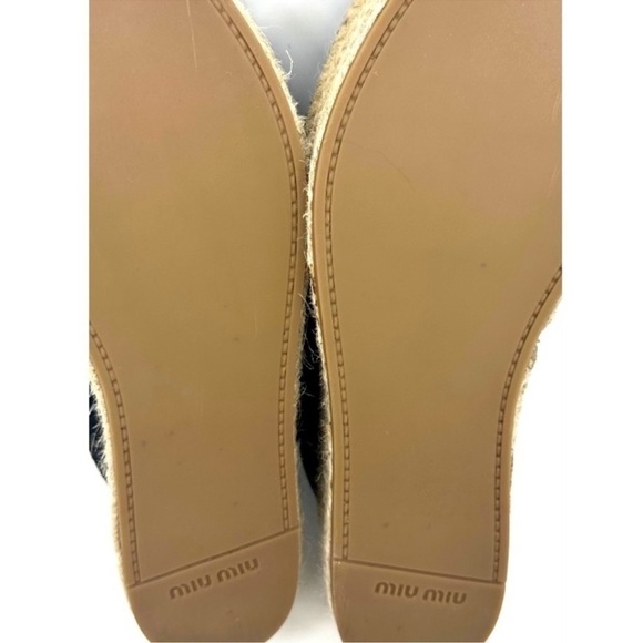 MIU MIU Suede Espadrille Platform Slip on Slides Sandals Black size 8 NEW - Picture 12 of 14